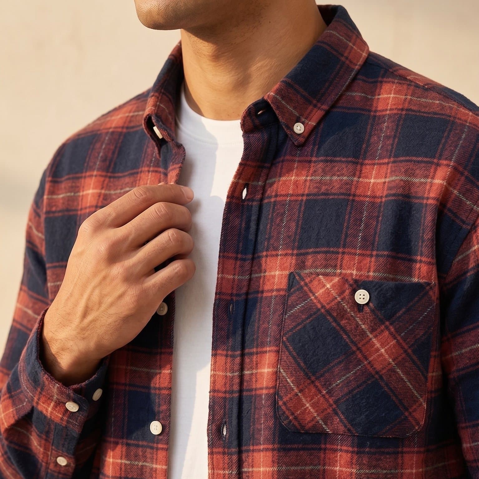 Roman Plaid Shirt in Red — men's premium cotton plaid long-sleeve button-up