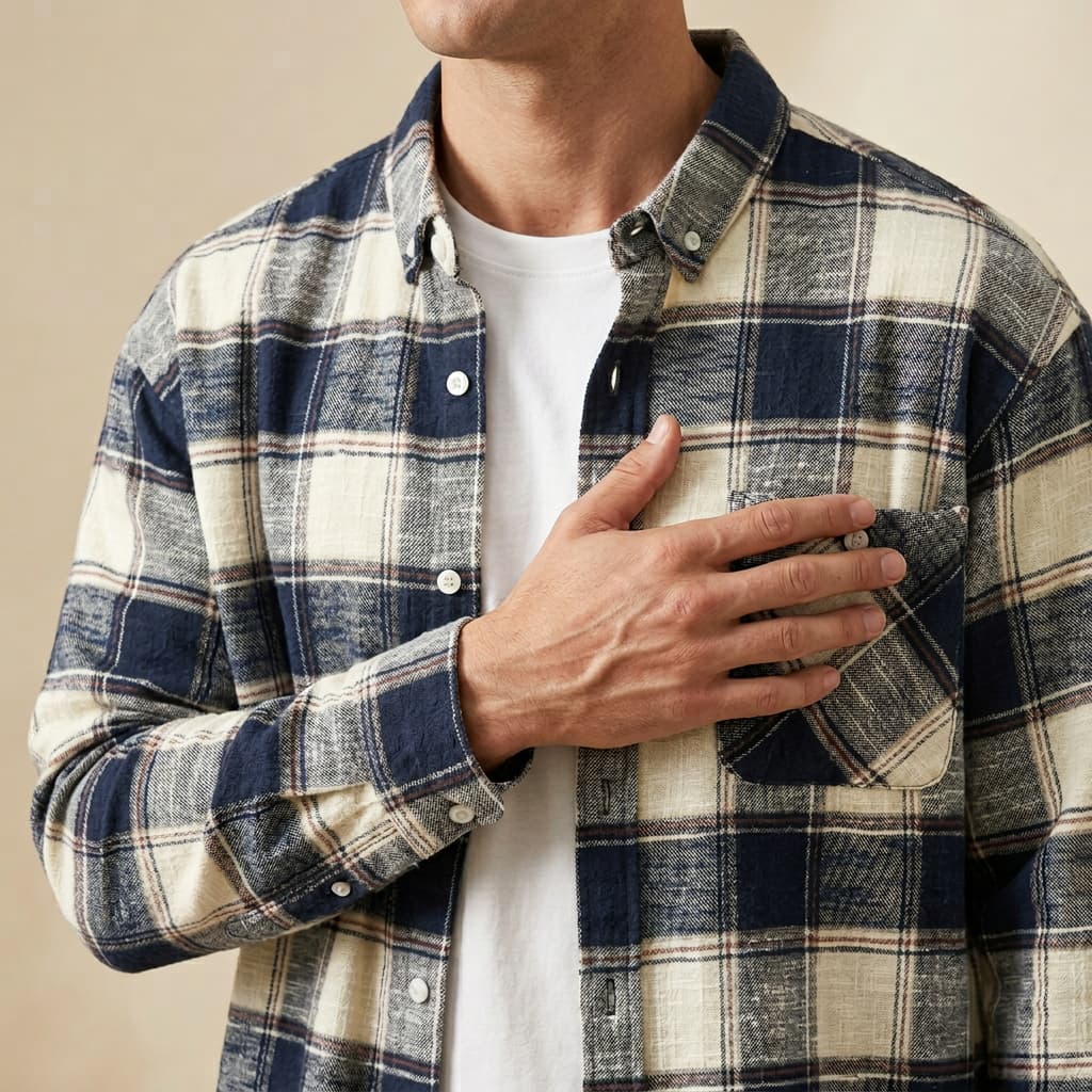 Roman Plaid Shirt in White — men's premium cotton plaid long-sleeve button-up