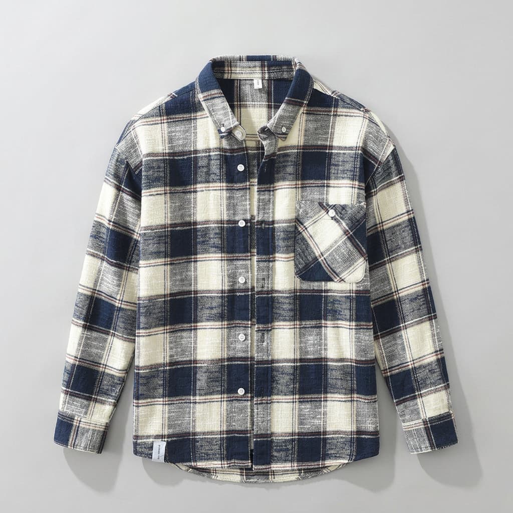 Roman Plaid Shirt in White — men's premium cotton plaid long-sleeve button-up