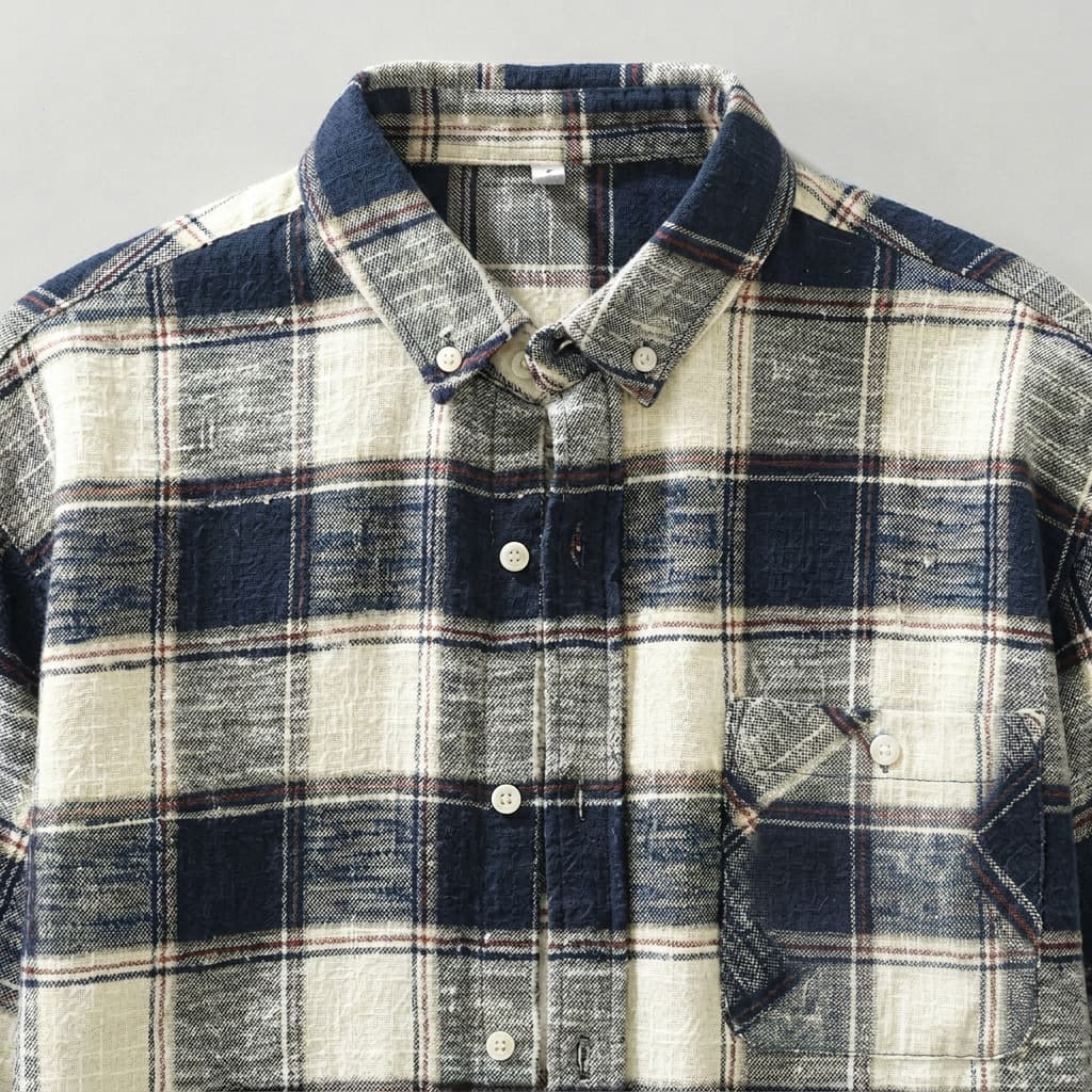Roman Plaid Shirt in White — men's premium cotton plaid long-sleeve button-up