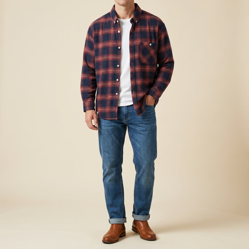 Roman Plaid Shirt in Red — men's premium cotton plaid long-sleeve button-up