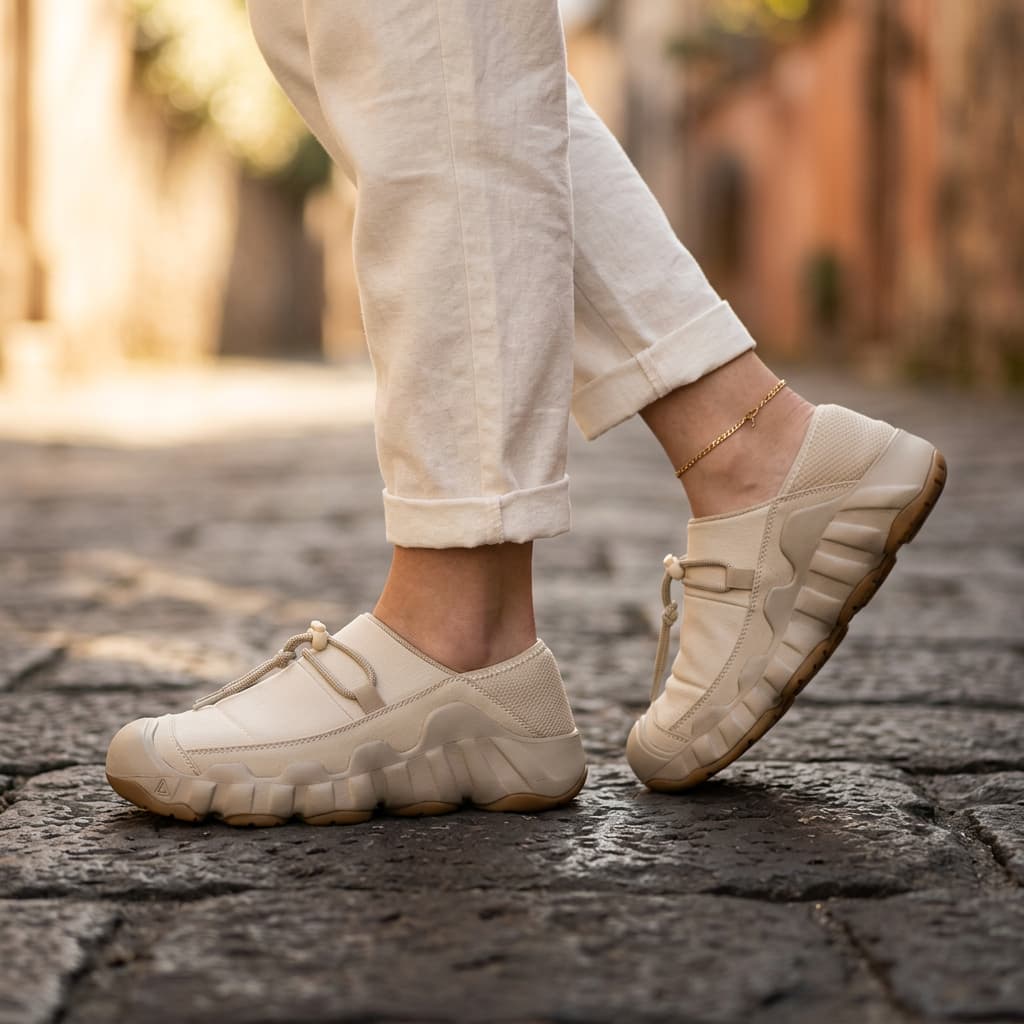Amos Canvas Sneakers — premium cushioned slip-on with bungee toggle and lugged sole