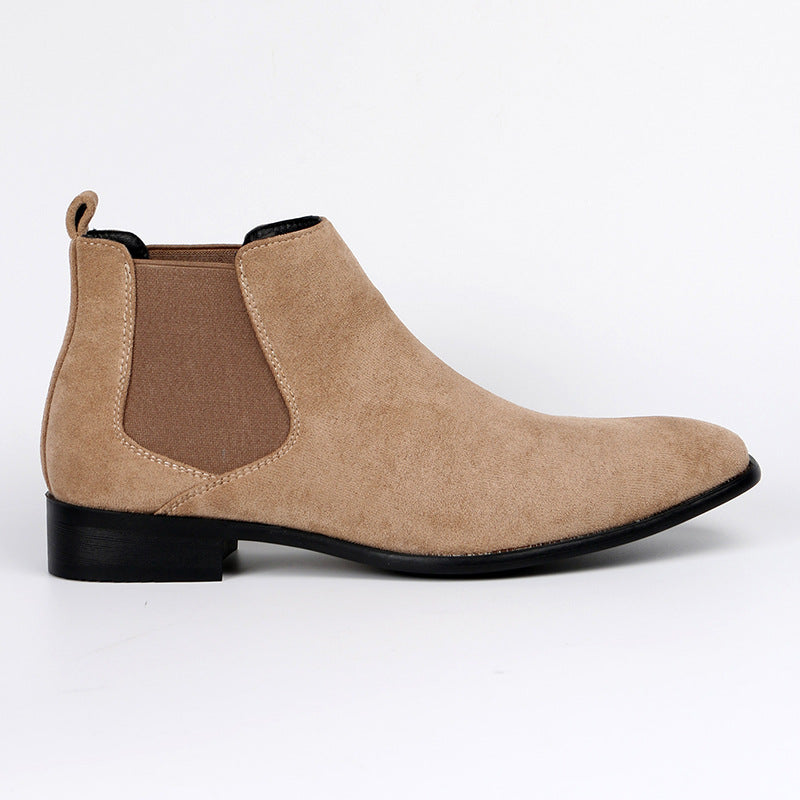 Wade Chelsea Boots in Beige — side profile of the suede Chelsea boot