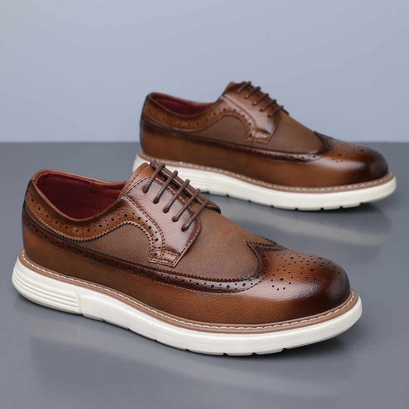 Cassian Brogue Sneakers in Brown — leather wingtip brogue upper on a white sneaker sole