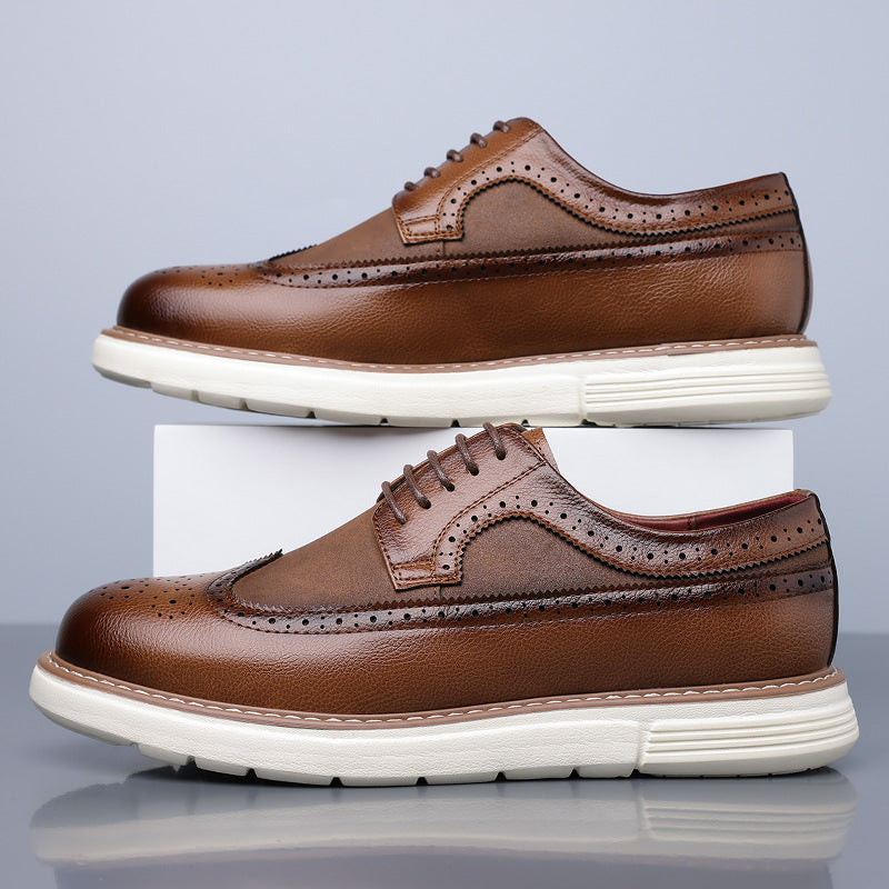 Cassian Brogue Sneakers in Brown — leather wingtip brogue upper on a white sneaker sole