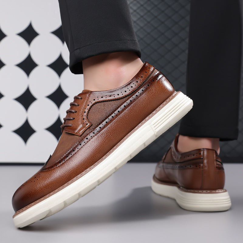 Cassian Brogue Sneakers in Brown — leather wingtip brogue upper on a white sneaker sole