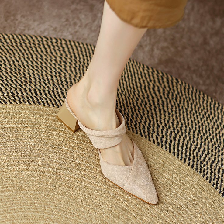 Thea Knotted Mules in Beige — worn on model