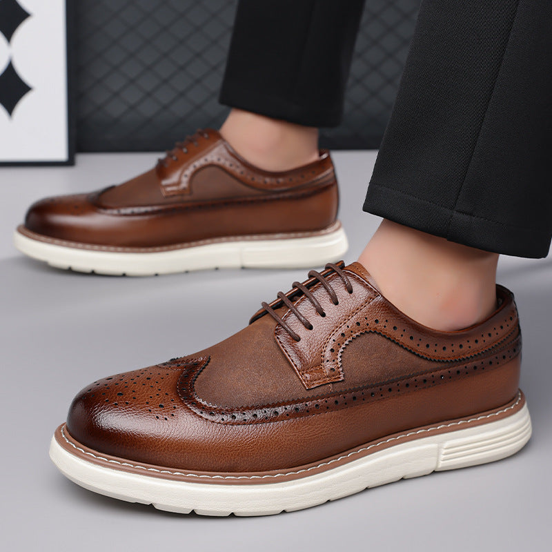 Cassian Brogue Sneakers in Brown — leather wingtip brogue upper on a white sneaker sole