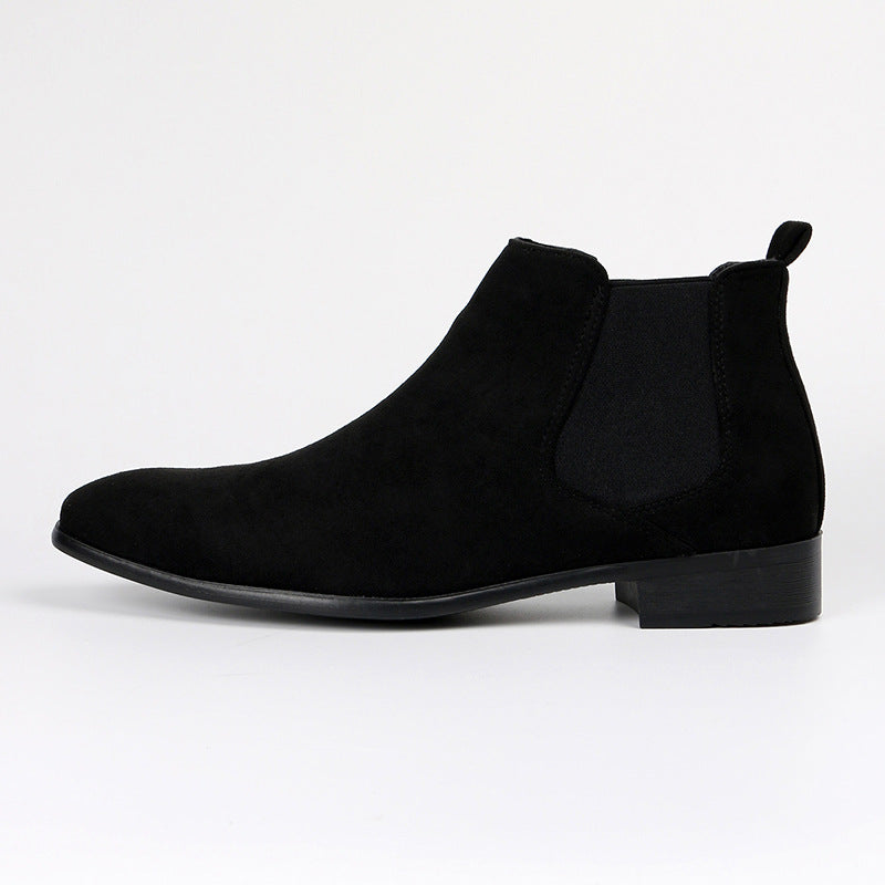 Wade Chelsea Boots in Black — side profile of the suede Chelsea boot