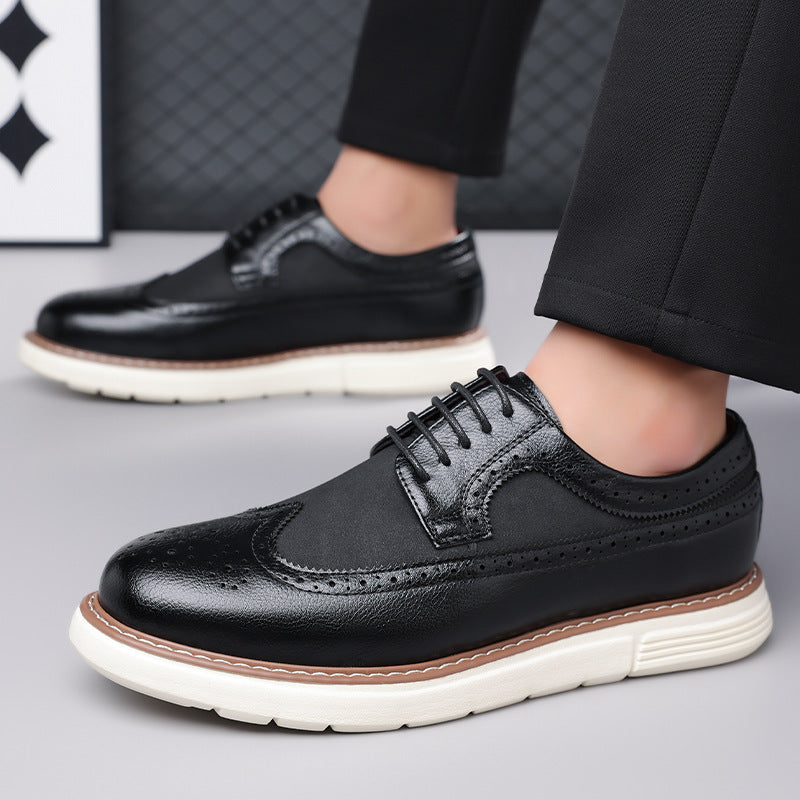 Cassian Brogue Sneakers in Black — leather wingtip brogue upper on a white sneaker sole