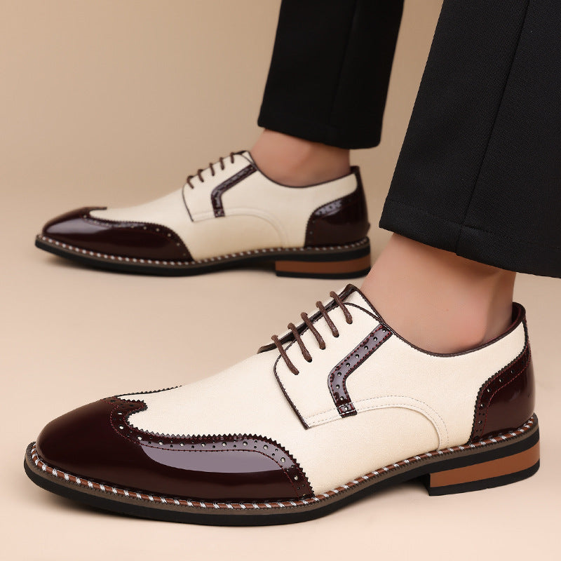 Spencer Brogue Sneakers in Cream — close-up of the brogue detailing and contrast welt