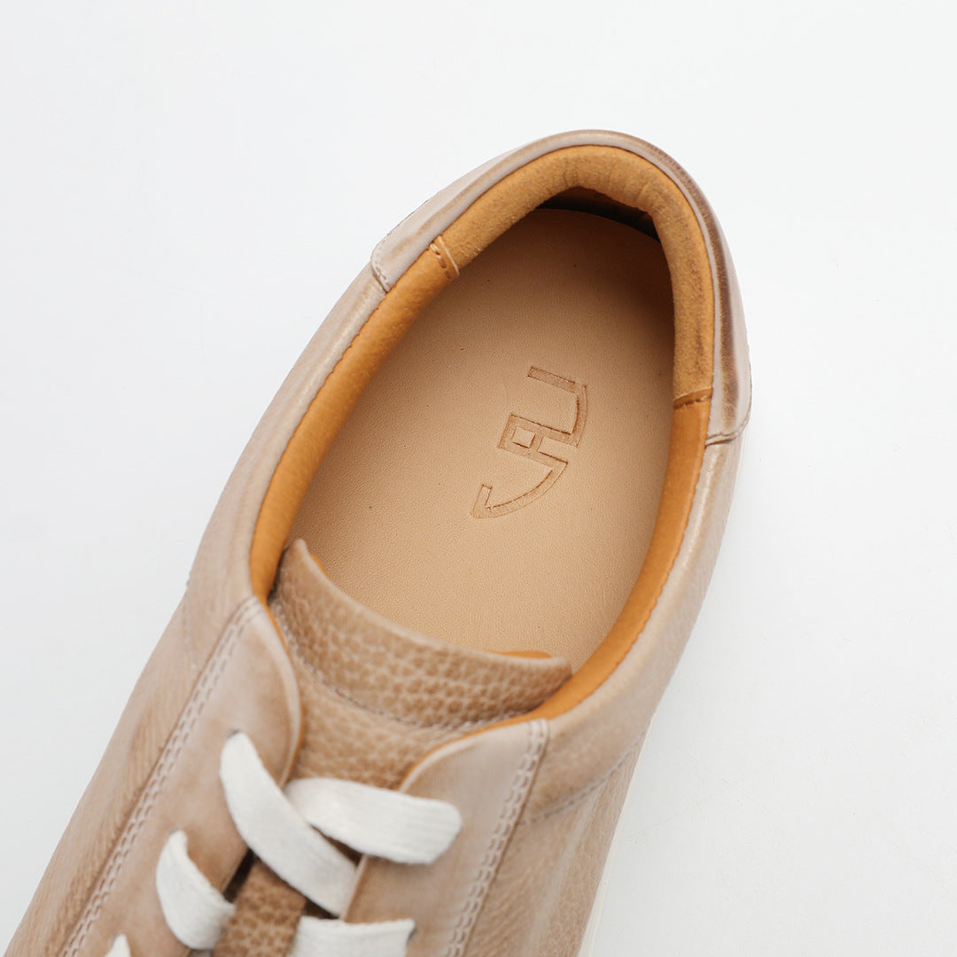 Carter Court Sneakers in Beige — close-up of the leather lining and flat waxed laces