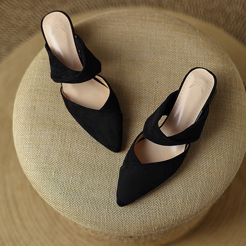 Thea Knotted Mules in Black — overhead pair view