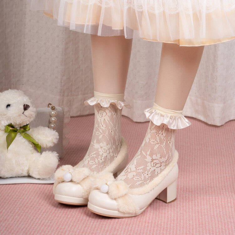 Camille Plush Pumps in Cream — worn with lace socks and a tulle skirt