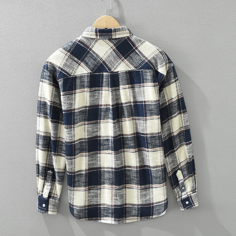 Roman Plaid Shirt in White — men's premium cotton plaid long-sleeve button-up