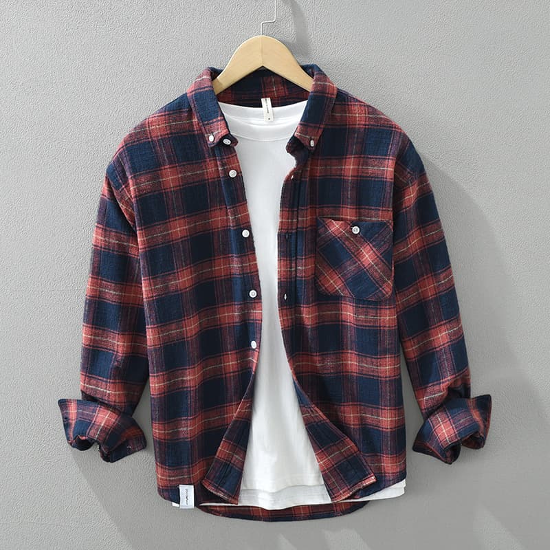 Roman Plaid Shirt in Red — men's premium cotton plaid long-sleeve button-up