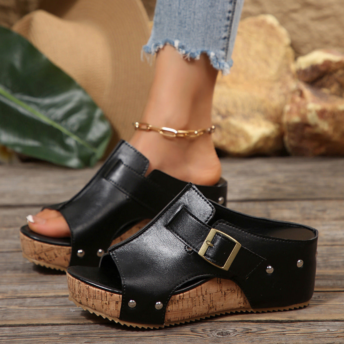 Elaine Leather Wedge