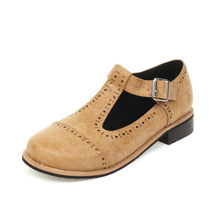 Colette Brogue Flats in Khaki — women's vintage leather T-strap brogue flats | Spaydes