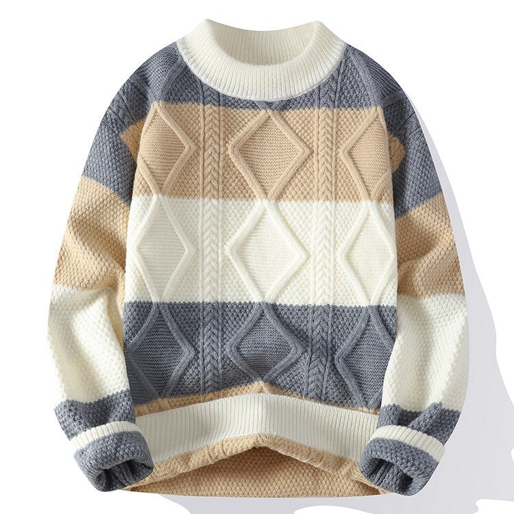 Sawyer Cable-Knit Sweater in Gray — front view colorblock cable knit