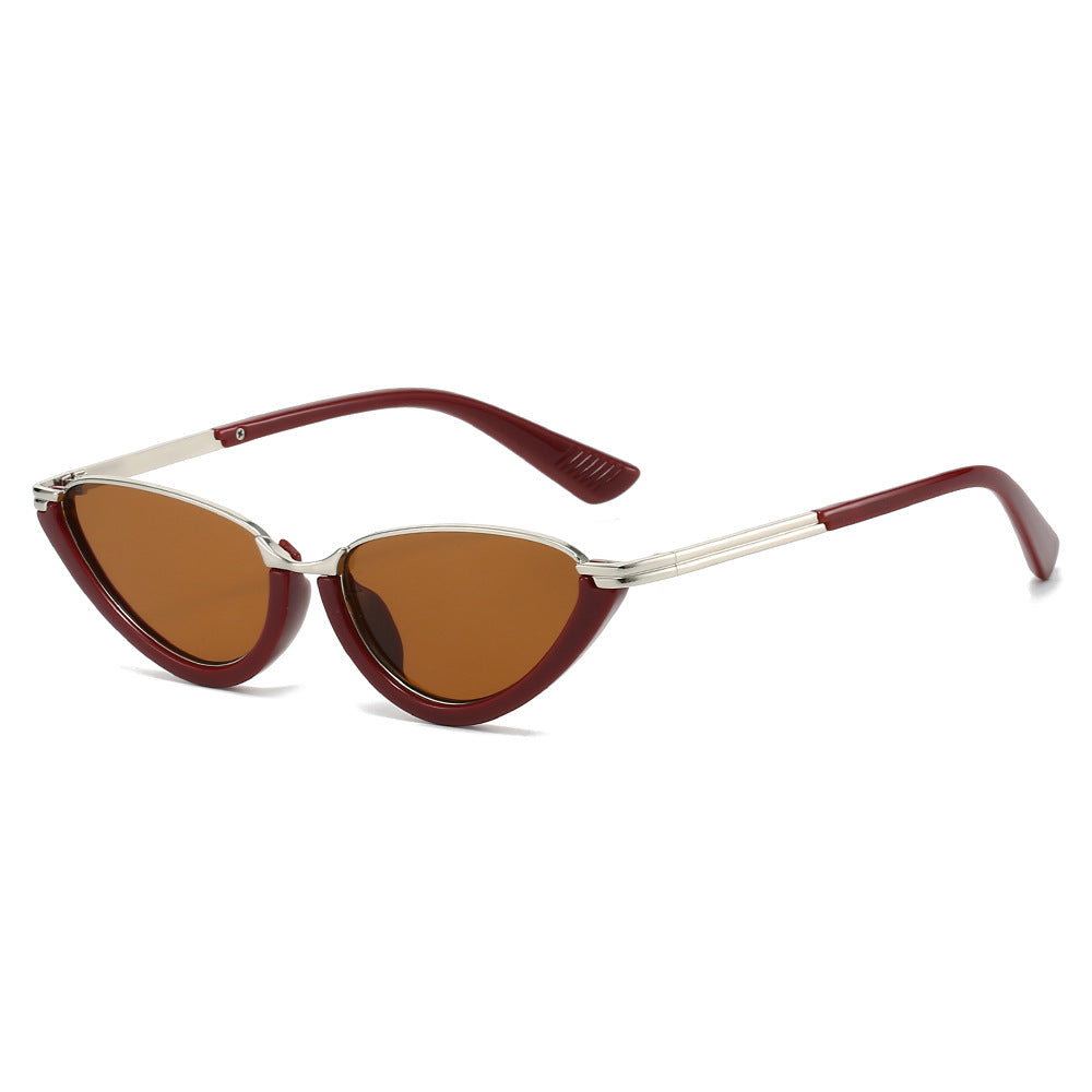 Nadia Cat-Eye Sunglasses in Burgundy — bold retro cat-eye sunglasses with gold-tone top bar