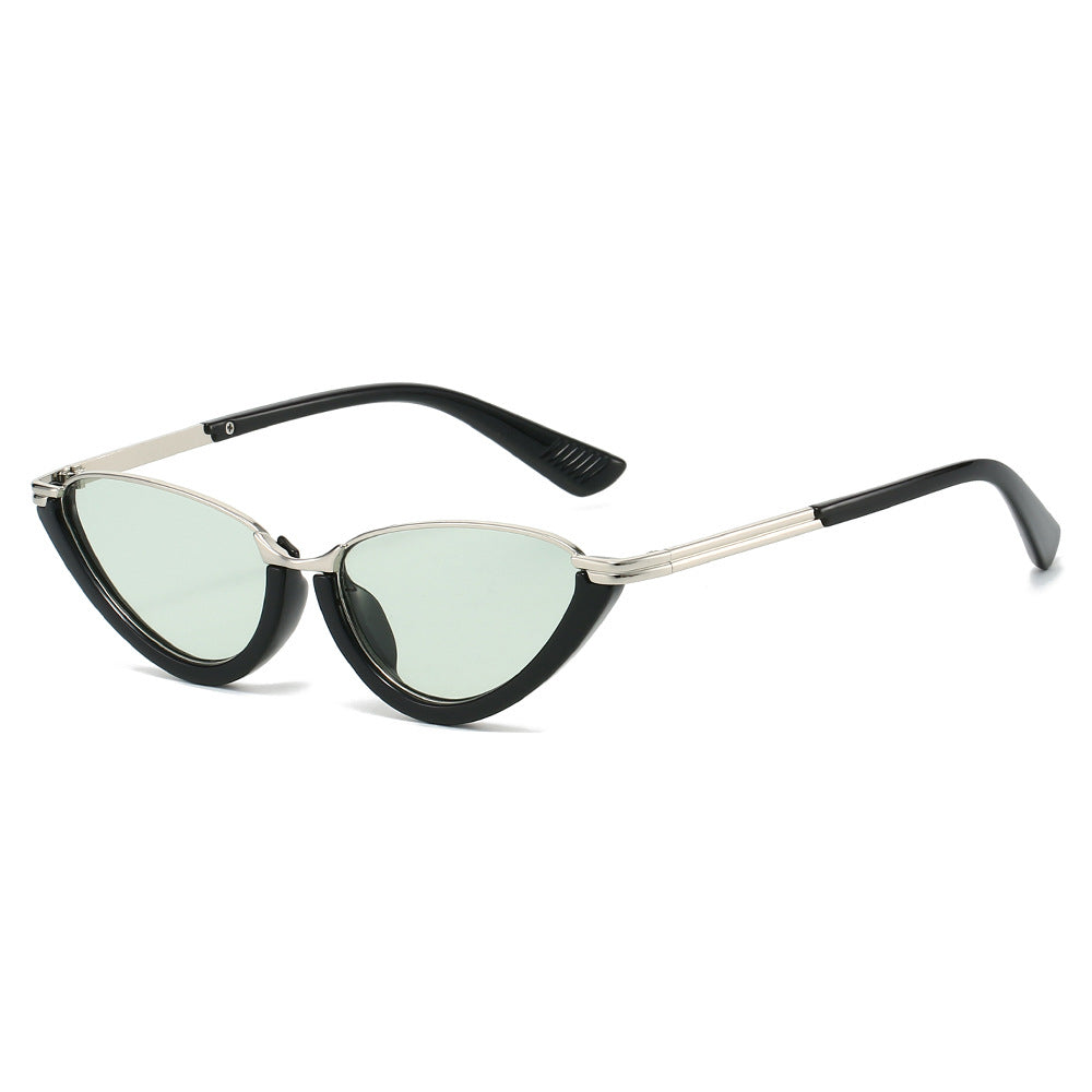 Nadia Cat-Eye Sunglasses in Green — bold retro cat-eye sunglasses with gold-tone top bar
