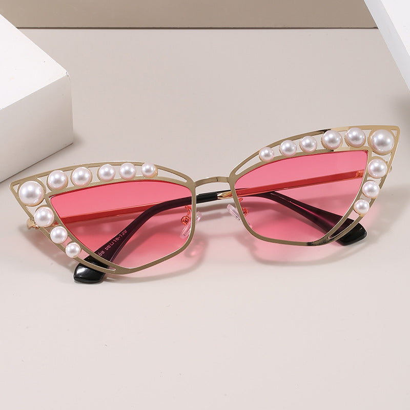 Liliana Pearl Sunglasses in Pink — cat-eye frame with pearl accents