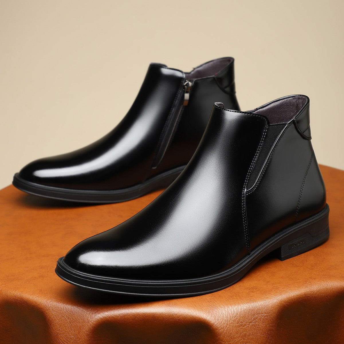 Lorenzo Chelsea Boots in Black — polished leather side-zip dress boot