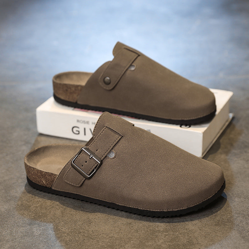 Nico Suede Clogs in Khaki — cork footbed backless clog