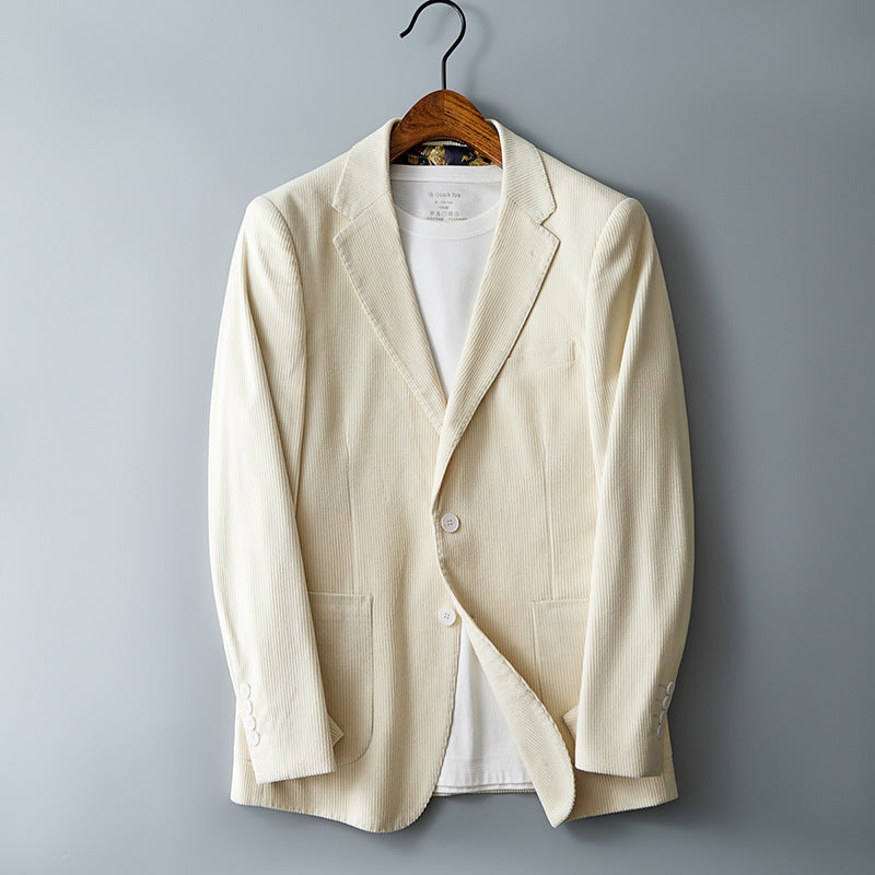 Dante Corduroy Blazer in Cream — rich ribbed corduroy with notched lapel
