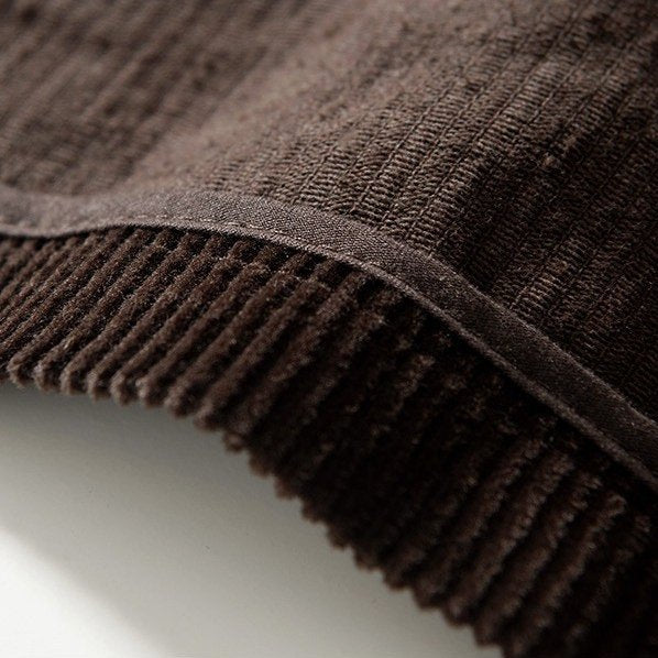 Soren Corduroy Blazer in Dark Brown — wale corduroy hem detail