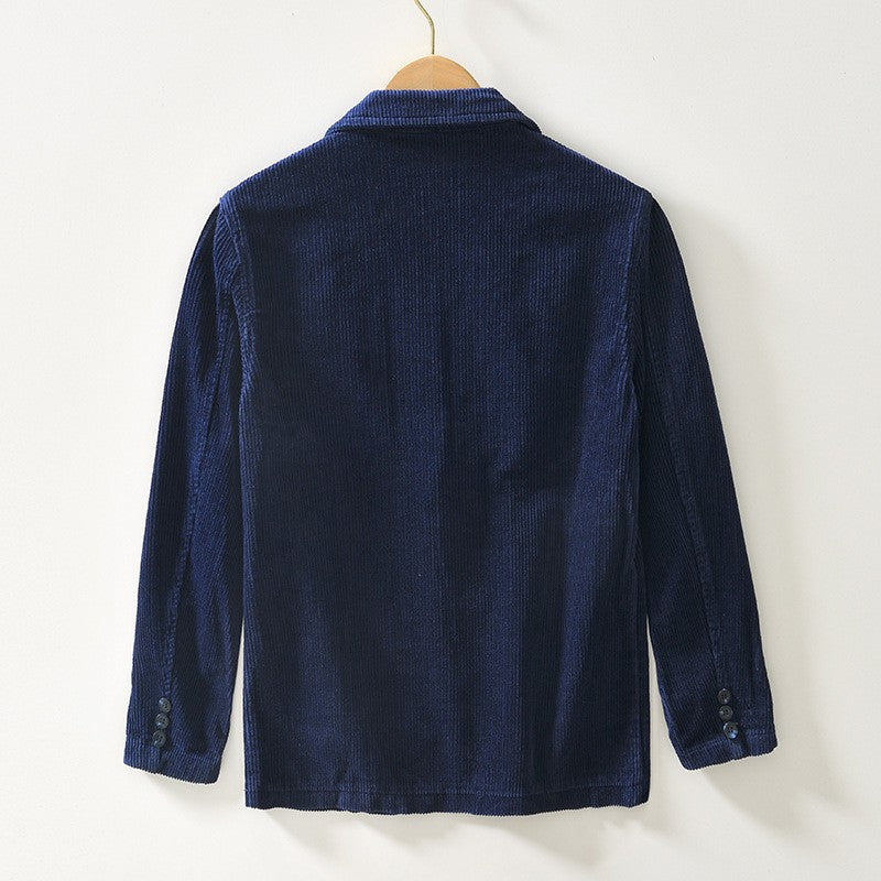 Soren Corduroy Blazer in Navy Blue — back view of men's wale corduroy blazer