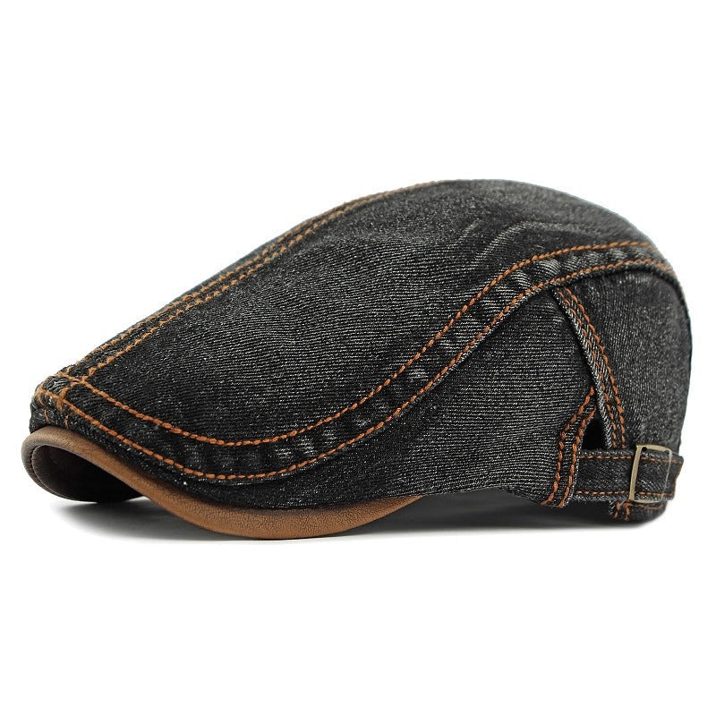 Fenwick Denim Cap in Black — men's washed-denim newsboy flat cap