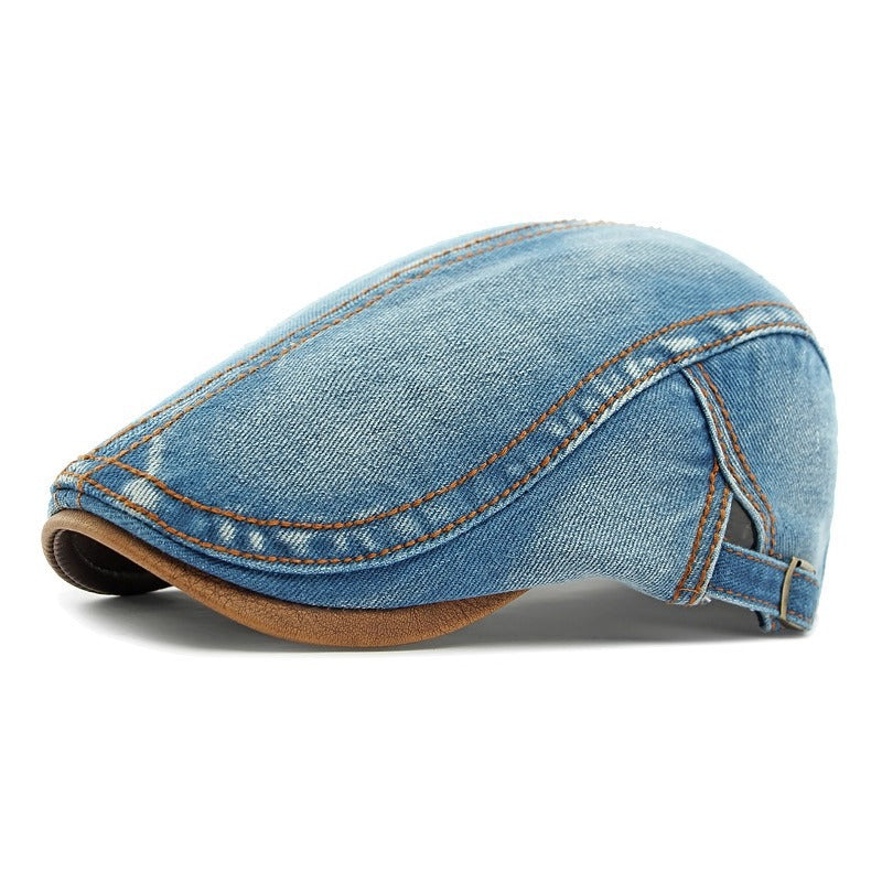 Fenwick Denim Cap in Light Blue — men's washed-denim newsboy flat cap
