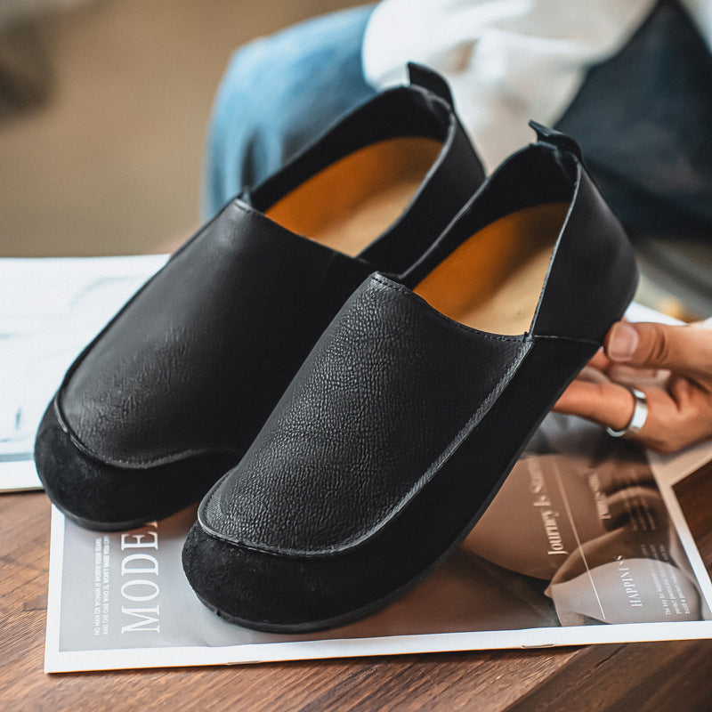 Sergio Loafers in Black — Men's slip-on leather driving loafer with suede toe