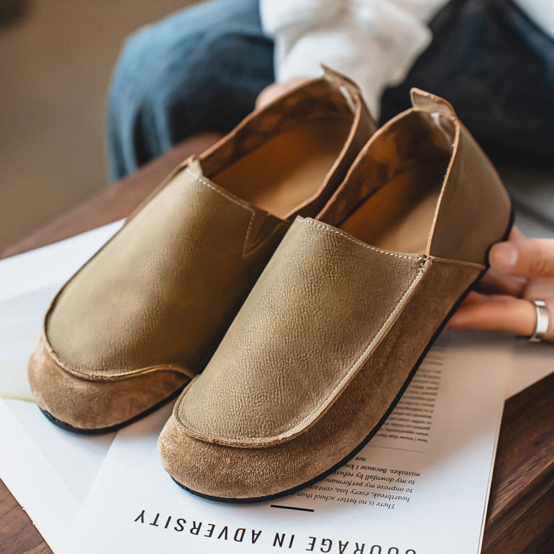 Sergio Loafers in Khaki — Men's slip-on leather driving loafer with suede toe