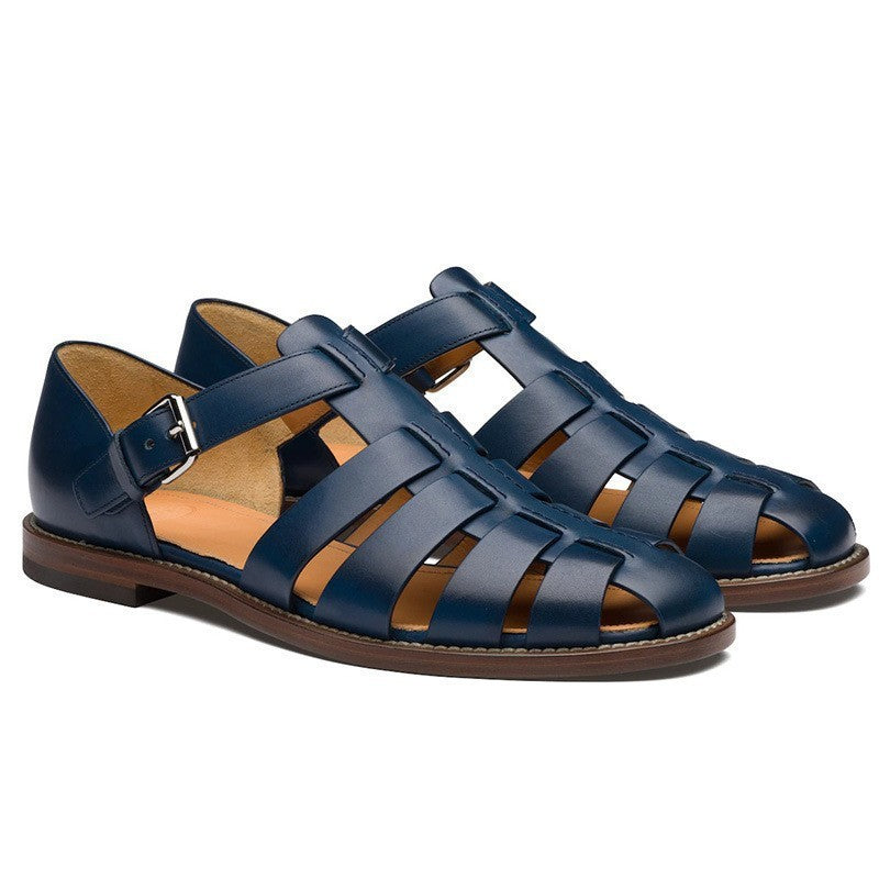 Remy Woven Sandals in Navy Blue — men's woven leather fisherman sandals