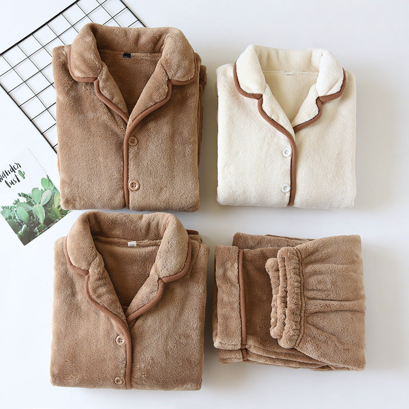 Emery Pajama Set in Light Brown and Cream — folded fleece tops and pants