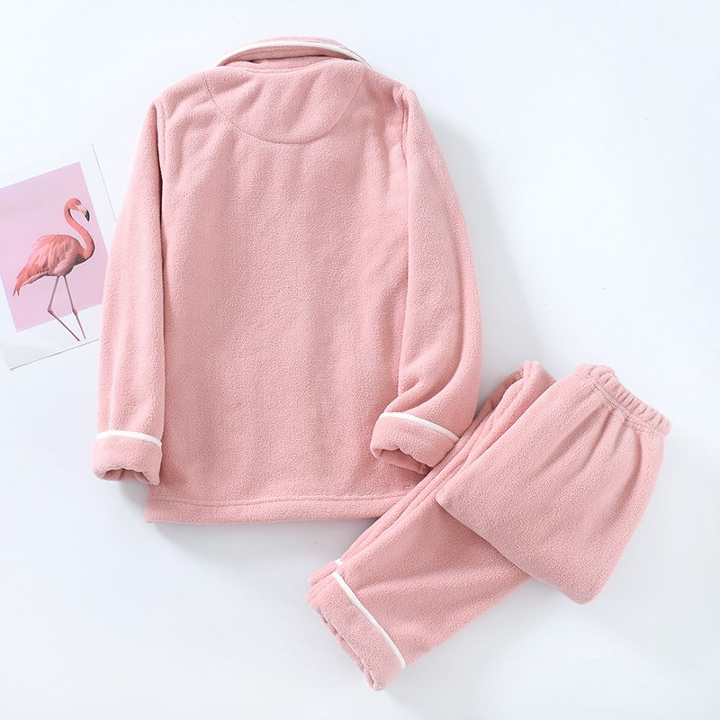 Freya Pajama Set in Pink — back view of the fleece pajama top and pants