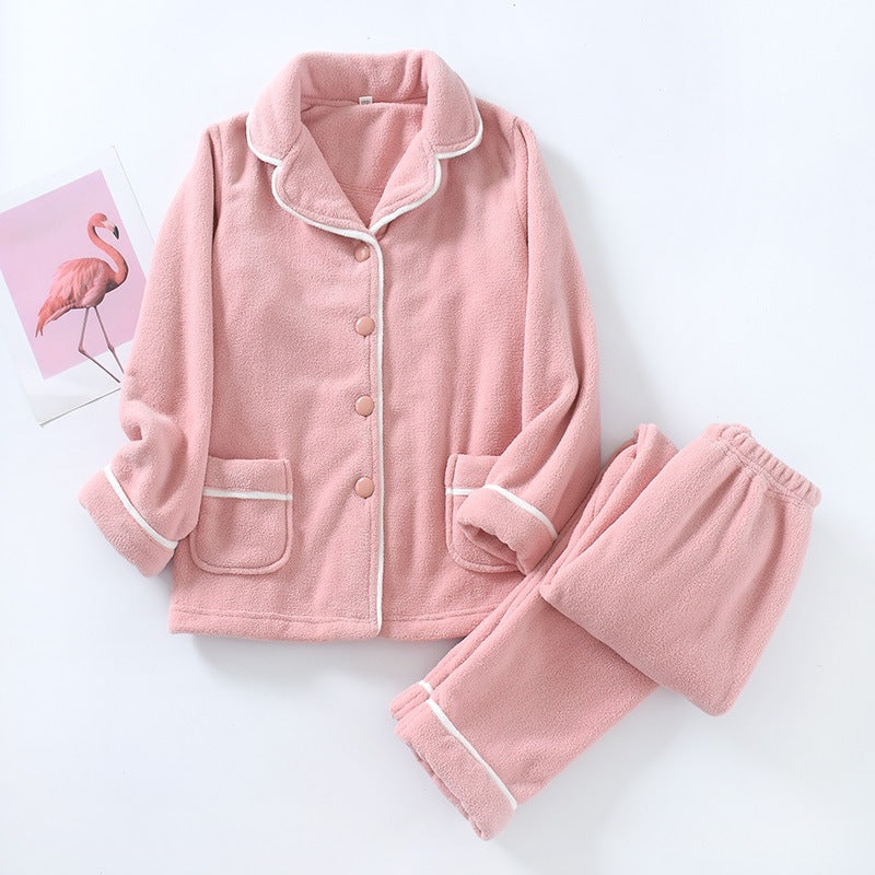 Freya Pajama Set in Pink — plush fleece button-front top and matching pants