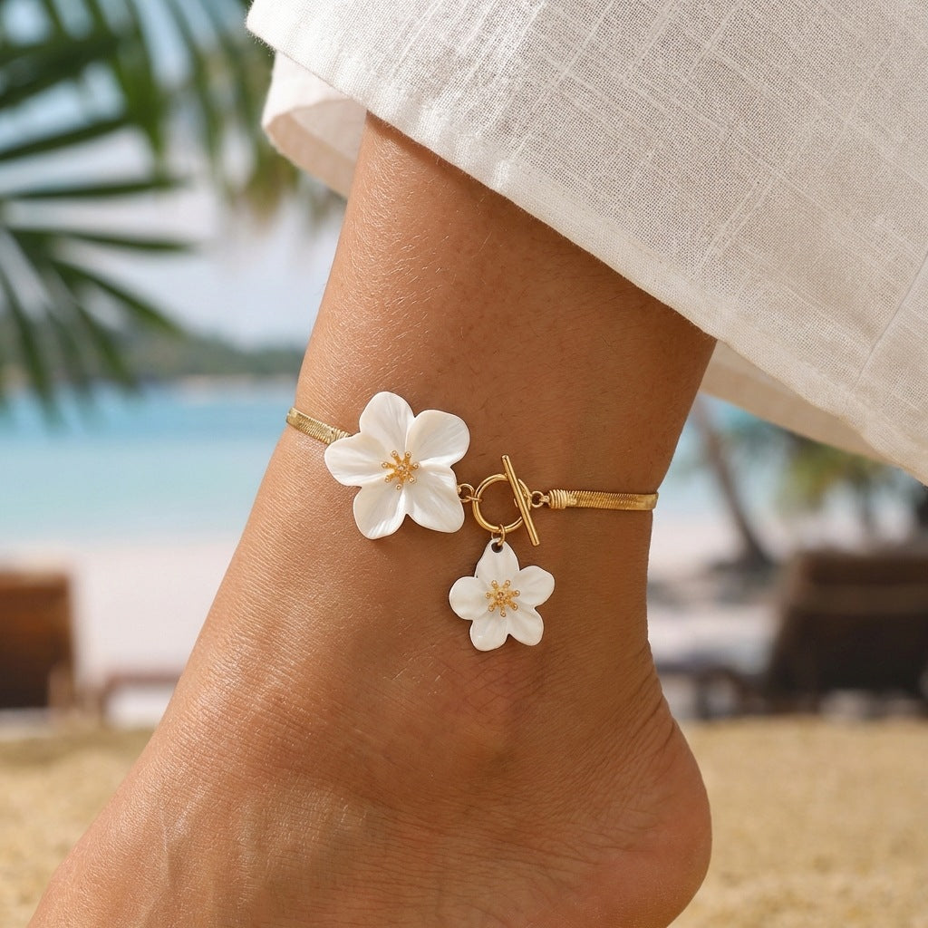 Lily Flower Anklet — gold-tone chain with flower charm