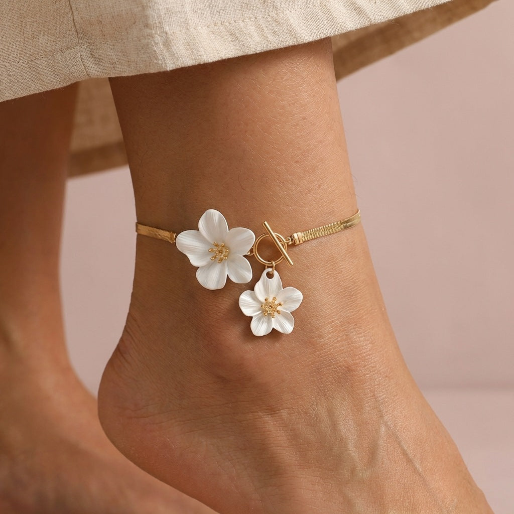 Lily Flower Anklet — gold-tone chain with flower charm