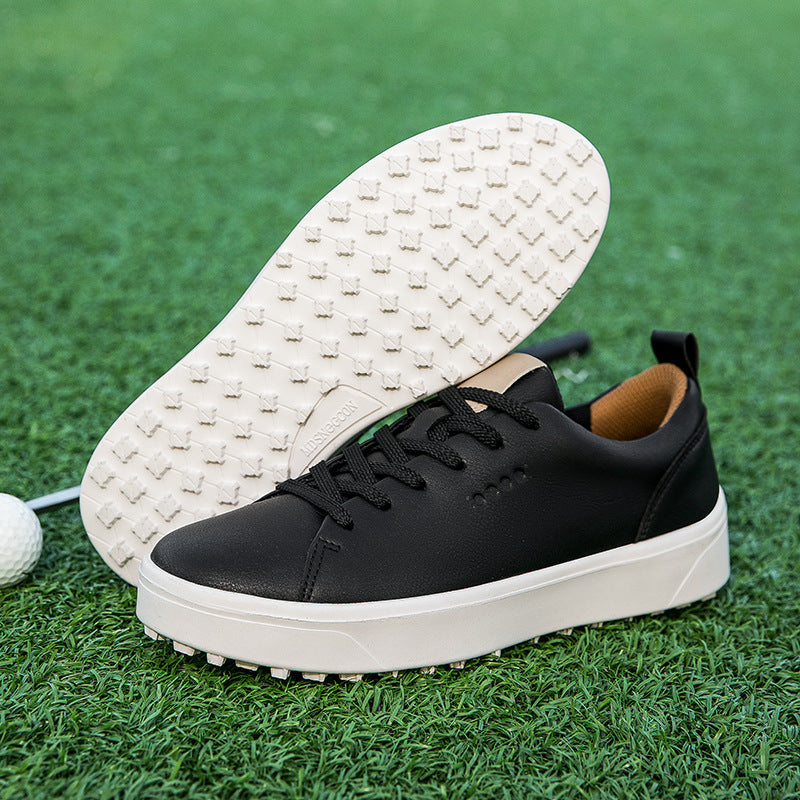 Conrad Golf Shoes in Black — smooth leather golf sneakers with grip sole