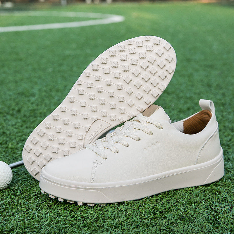 Conrad Golf Shoes in Cream — smooth leather golf sneakers with grip sole