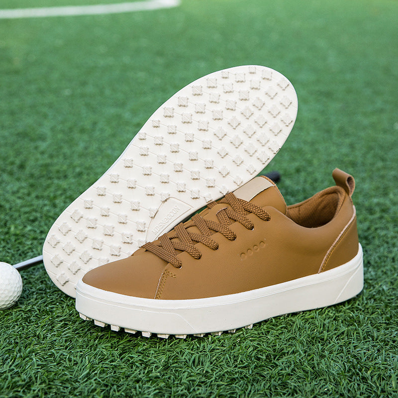 Conrad Golf Shoes in Light Brown — smooth leather golf sneakers with grip sole