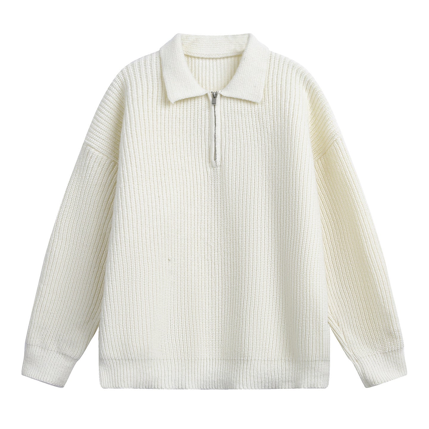 Weston Quarter-Zip Sweater in Cream — thick ribbed knit pullover