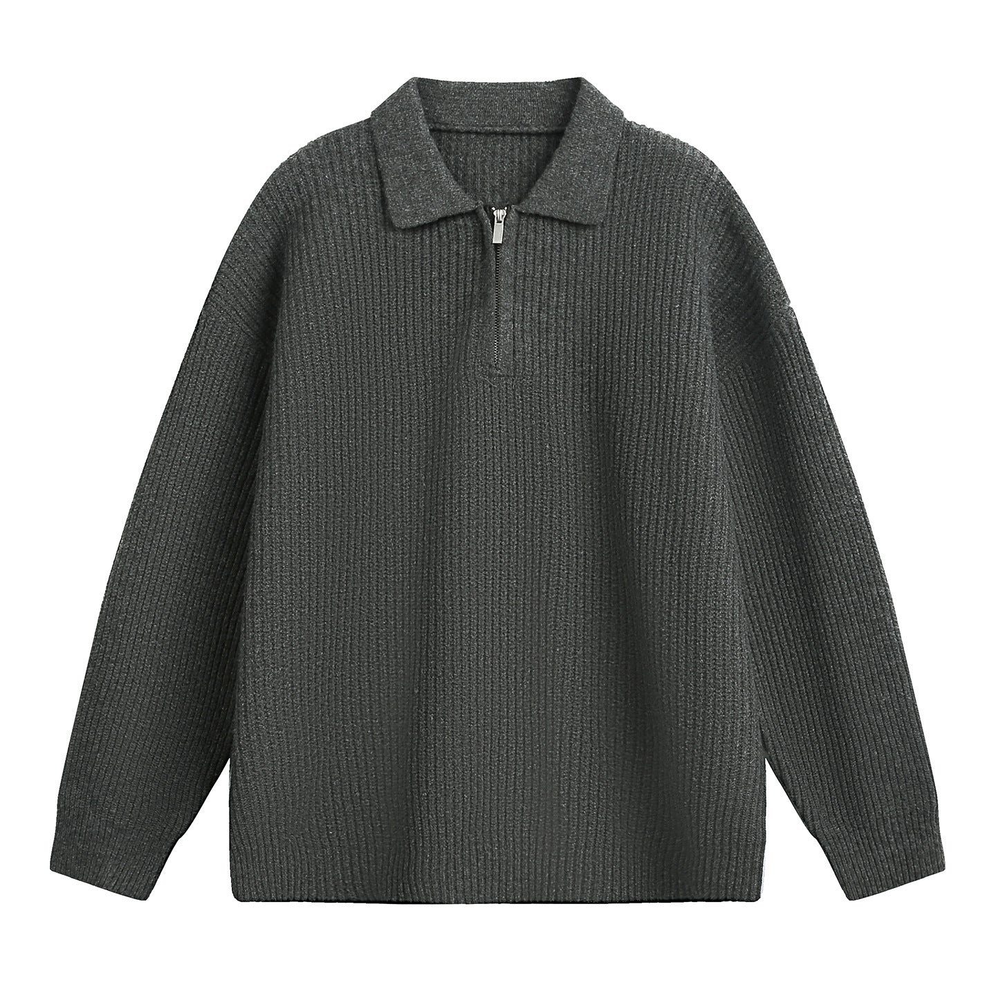 Weston Quarter-Zip Sweater in Dark Gray — thick ribbed knit pullover