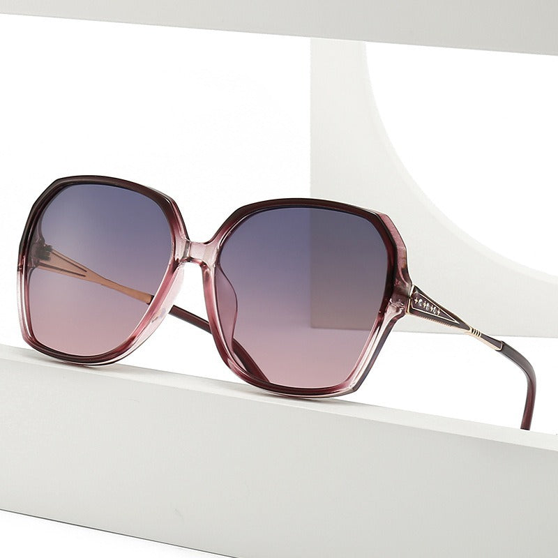 Penelope Sunglasses in Purple — Women's oversized hex acetate sunglasses with rose-gold temple detail