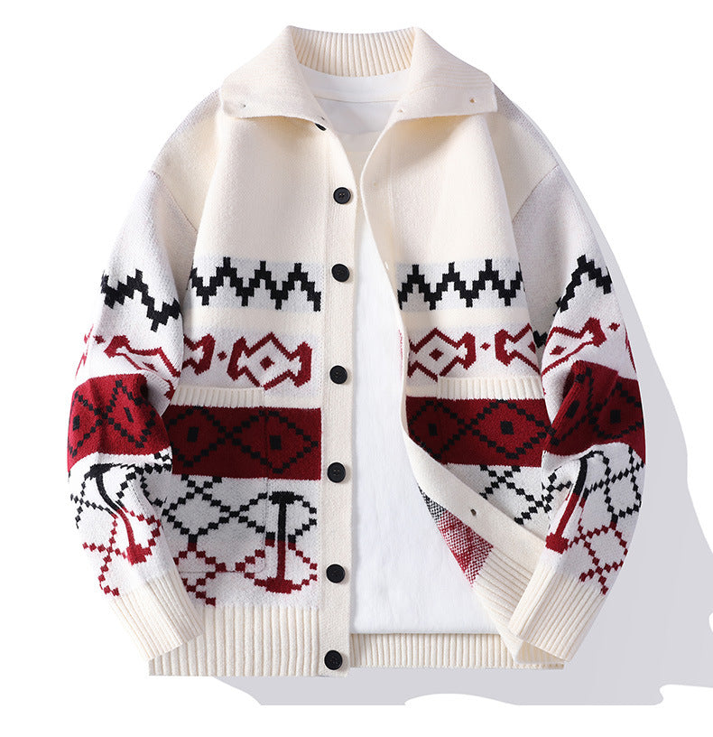 Callum Knit Cardigan in Cream — angled view