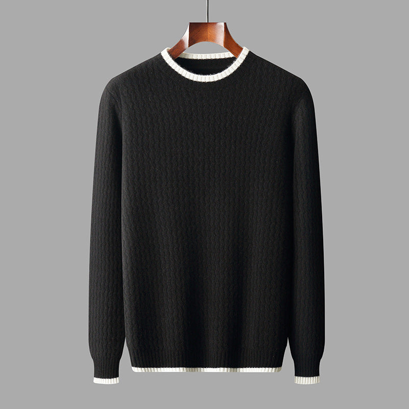 Hudson Knit Sweater in Black — front view with contrast-tipped trim