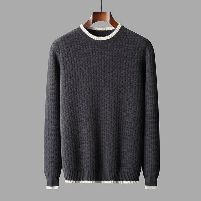 Hudson Knit Sweater in Dark Gray — front view with contrast-tipped trim